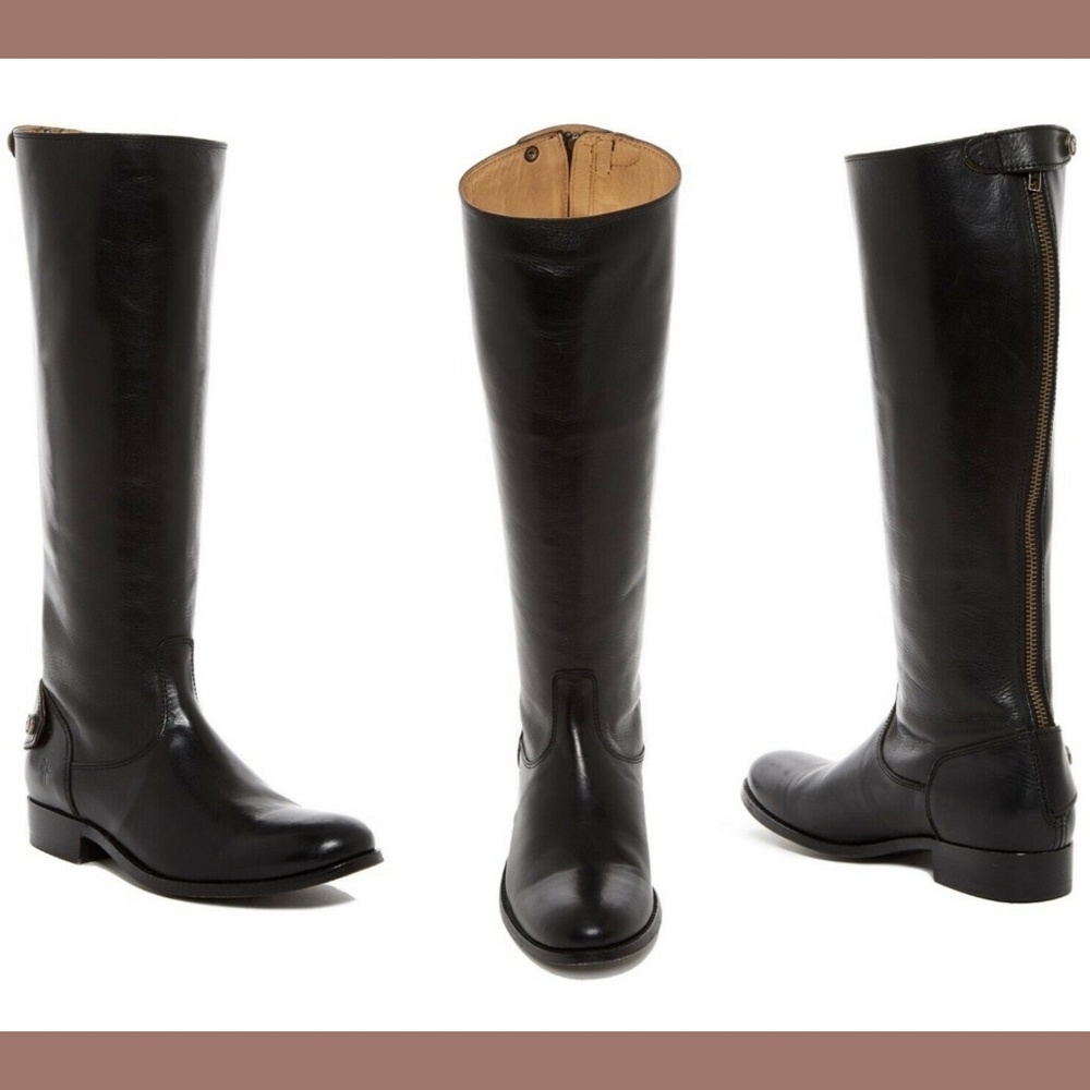 NWT Frye Melissa Lug Button Back Zip Tall Boot in Black Leather‎ [SZ 5.5 ]